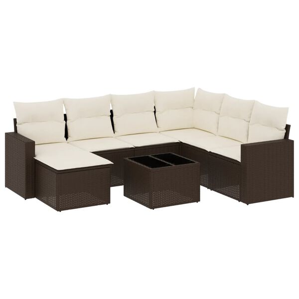 vidaXL 8-tlg. Garten-Sofagarnitur mit Kissen Braun Poly Rattan
