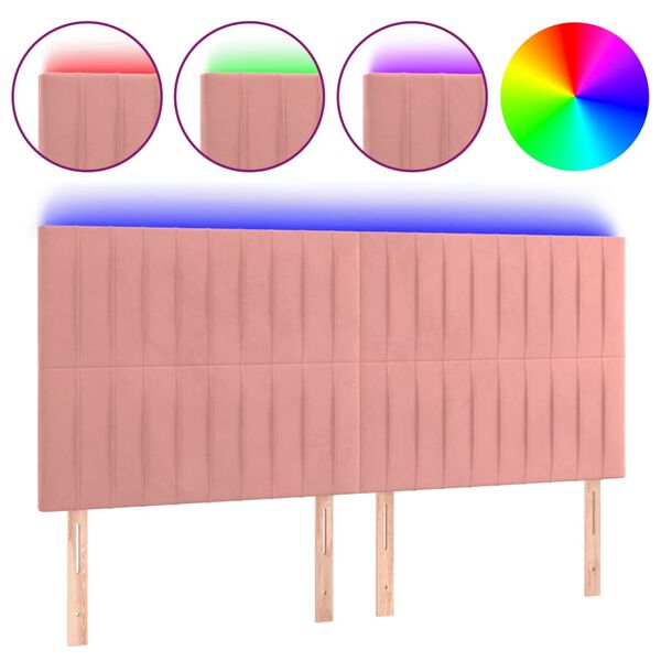 vidaXL LED Kopfteil Rosa 200x5x118/128 cm Samt