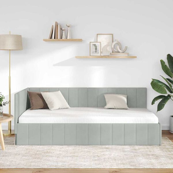 vidaXL Eckbettgestell mit Kopfteil Hellgrau 90 cm x 190 cm Samt