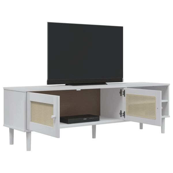 vidaXL TV-Schrank SENJA Rattan-Optik Weiß 158x40x49cm Kiefernholz
