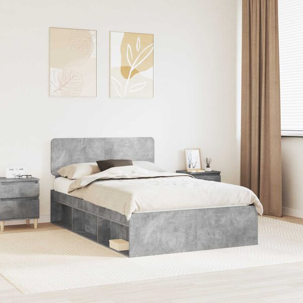 vidaXL Bettrahmen Beton Grau 135 x 190 cm Massives Kiefernholz