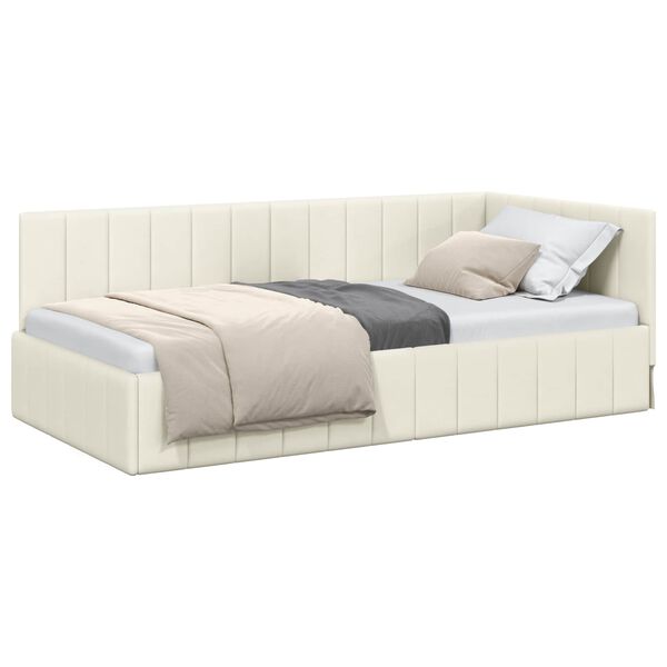 vidaXL Eckbettgestell mit Kopfteil Creme 90 cm x 190 cm Samt