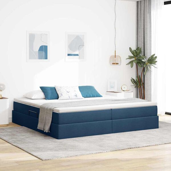 vidaXL Aufbewahrungsbett mit Matratze Blau 200 x 200 cm Polyester