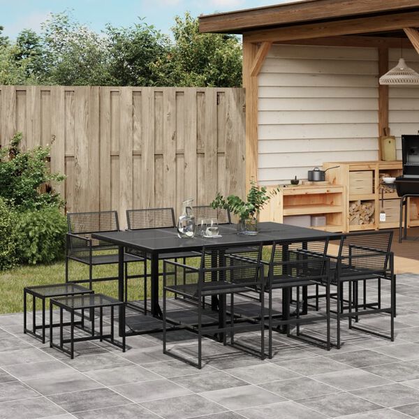 vidaXL 11-tlg. Garten-Essgruppe Schwarz Poly Rattan