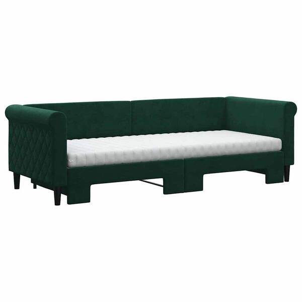 vidaXL Tagesbett Ausziehbar mit Matratzen Dunkelgr&uuml;n 80x200 cm Samt