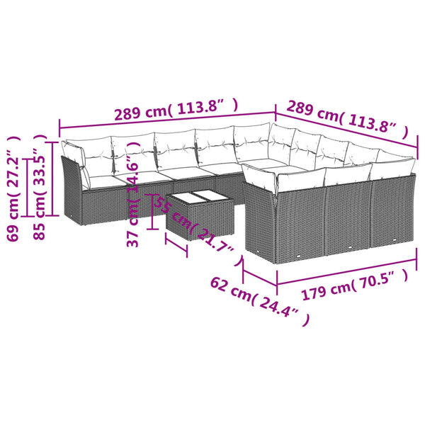 vidaXL 12-tlg. Garten-Sofagarnitur mit Kissen Hellgrau Poly Rattan
