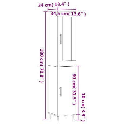 vidaXL Highboard Schwarz 34,5x34x180 cm Holzwerkstoff