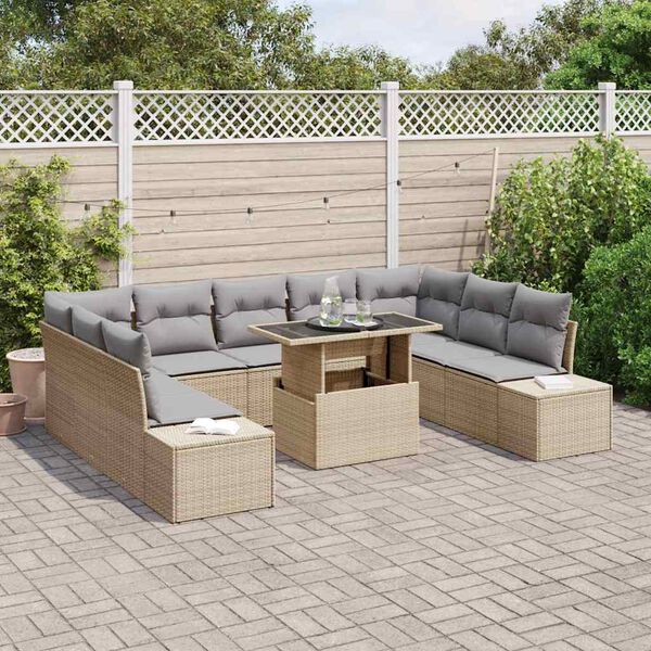 vidaXL Garten-Sofa-Set mit Speicher 10 pcs Beige Poly Rattan