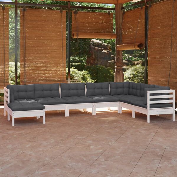 vidaXL 8-tlg. Garten-Lounge-Set mit Kissen Weiß Kiefer Massivholz