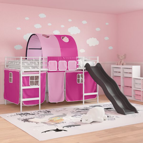 vidaXL Kinder-Etagenbett Wei&szlig; und Rosa 79,5 x 200 cm Metall