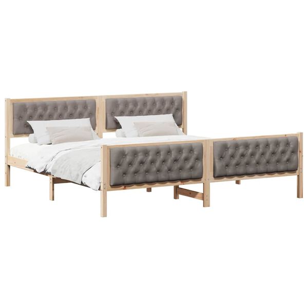vidaXL Bettrahmen mit Kopfteil Taupe 200 x 200 cm Massives Kiefernholz