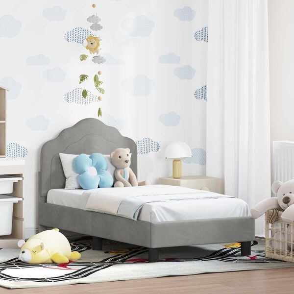 vidaXL Kinderbettgestell mit Kopfteil Hellgrau 70 x 140 cm Samt