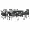 vidaXL 9-tlg. Garten-Essgruppe mit Kissen Schwarz Poly Rattan Glas
