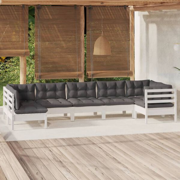 vidaXL 7-tlg. Garten-Lounge-Set mit Kissen Wei&szlig; Kiefernholz
