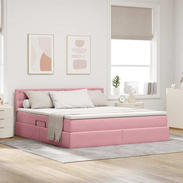 vidaXL Aufbewahrungsbett mit Matratze Rosa 160 x 200 cm Samt