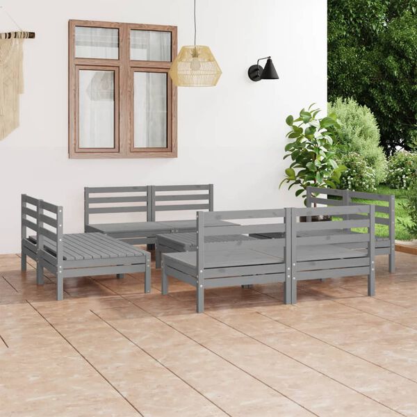 vidaXL 9-tlg. Garten-Lounge-Set Grau Kiefer Massivholz