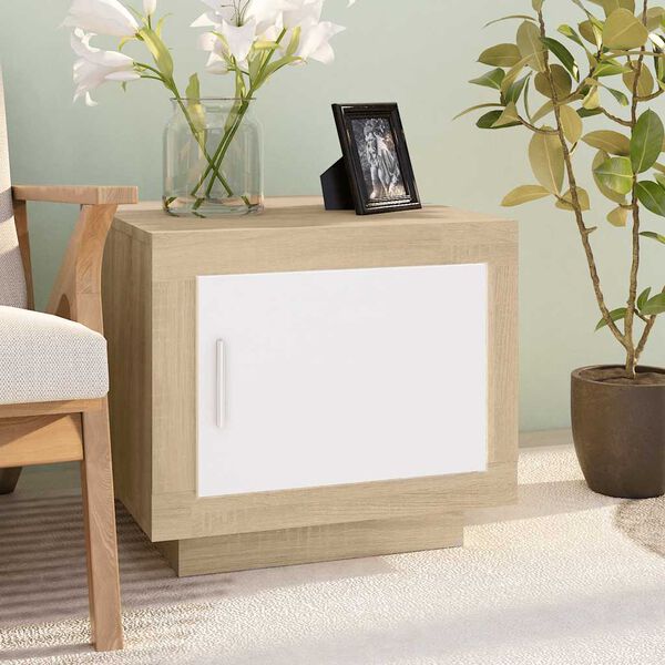 vidaXL Couchtisch Wei&szlig; und Sonoma-Eiche 51x50x45 cm Holzwerkstoff