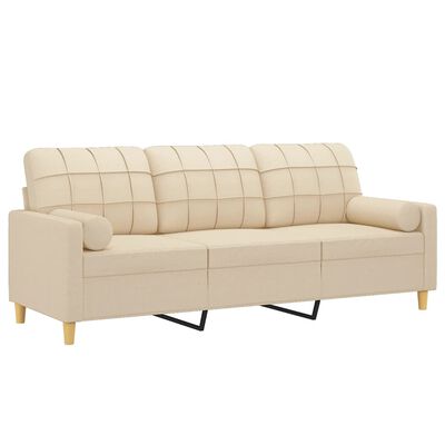 vidaXL 3-Sitzer-Sofa mit Zierkissen Creme 180 cm Stoff