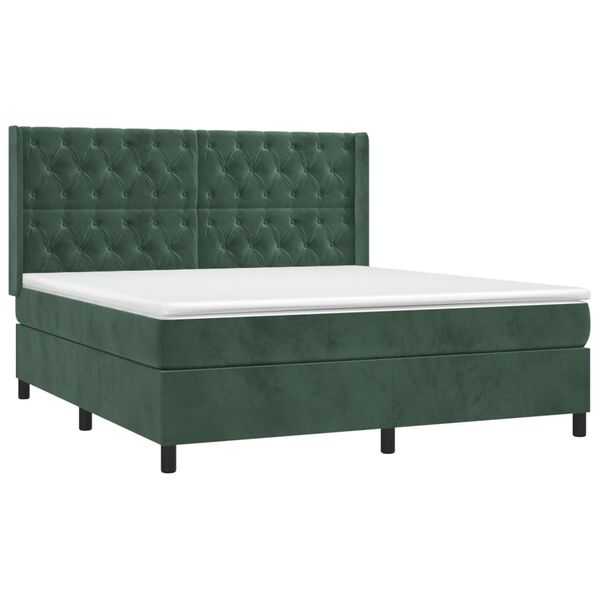 vidaXL Boxspringbett mit Matratze Dunkelgr&uuml;n 160x200 cm Samt