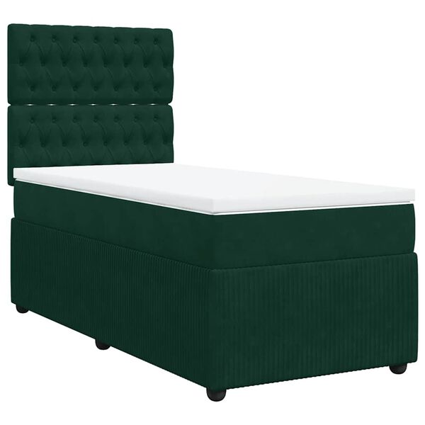vidaXL Boxspringbett mit Matratze Dunkelgr&uuml;n 100x200 cm Samt