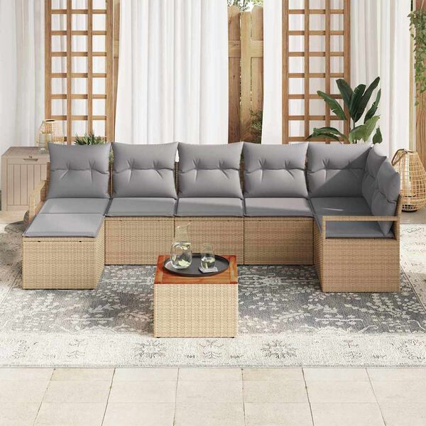 vidaXL Garten-Sofa-Set mit Kissen 8 pcs Beige Poly Rattan