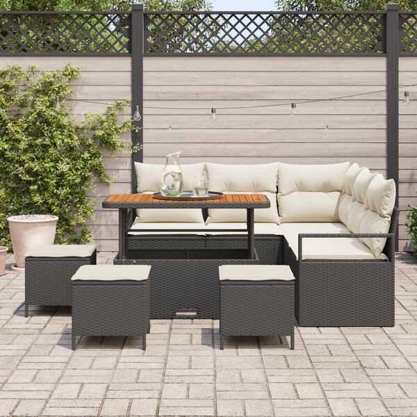 vidaXL Garten-Sofa-Set mit Kissen 9 pcs Schwarz Poly Rattan