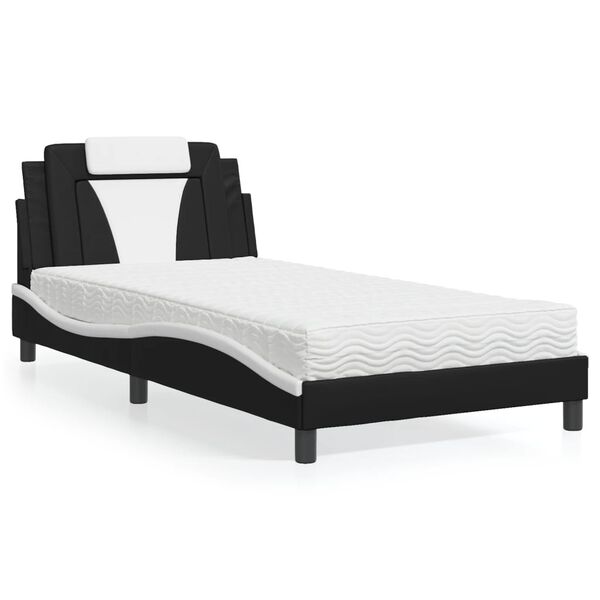 vidaXL Bett "Viana" mit Matratze Schwarz und Wei&szlig; 100x200 cm Kunstleder