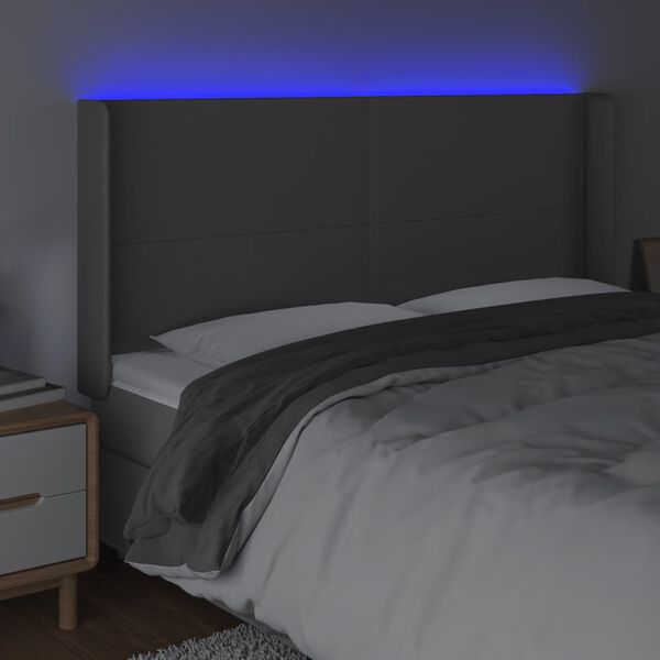 vidaXL LED Kopfteil Grau 203x16x118/128 cm Kunstleder
