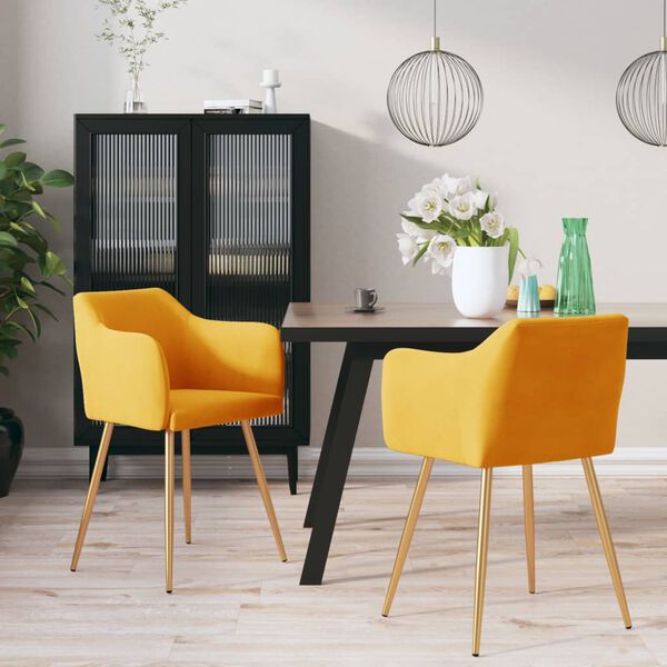 vidaXL Esszimmerst&uuml;hle 2 Stk. Gelb Samt
