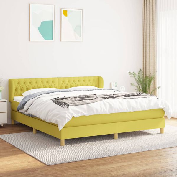 vidaXL Boxspringbett mit Matratze Gr&uuml;n 180x200 cm Stoff