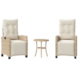 vidaXL 3-tlg. Bistro-Set mit Kissen Beige Poly Rattan