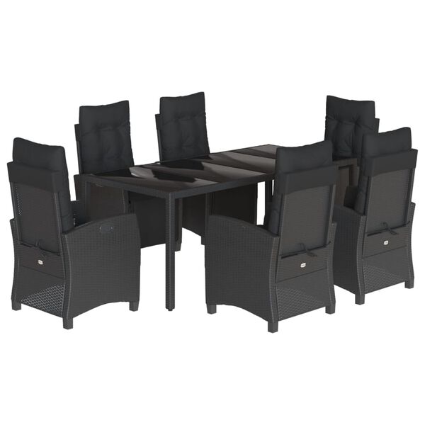 vidaXL 7-tlg. Garten-Essgruppe mit Kissen Schwarz Poly Rattan