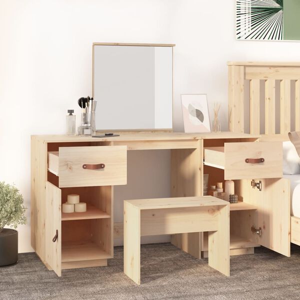 vidaXL Schminktisch mit Spiegel Massivholz Kiefer