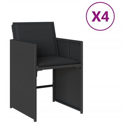 vidaXL Gartenstühle mit Kissen 4 Stk. Schwarz Poly Rattan