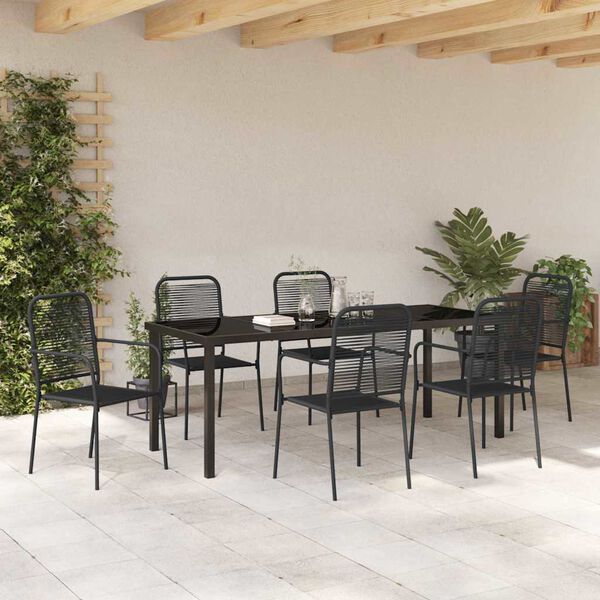 vidaXL Garten Essgruppe 7 pcs Schwarz Pulverbeschichteter Stahl