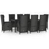 vidaXL 9-tlg. Garten-Essgruppe mit Kissen Schwarz und Grau Poly Rattan