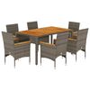 vidaXL 7-tlg. Garten-Essgruppe mit Kissen Grau Poly Rattan Akazie