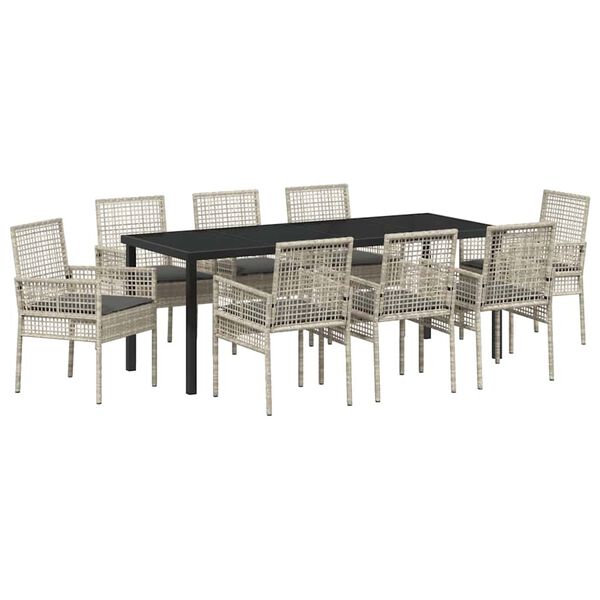 vidaXL Garten Essgruppe mit Kissen 9 pcs Hellgrau Poly-Rattan
