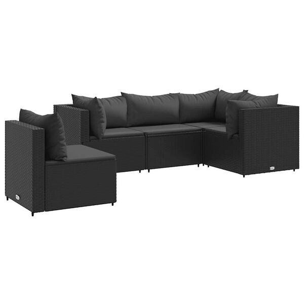 vidaXL 5-tlg. Garten-Lounge-Set mit Kissen Schwarz Poly Rattan