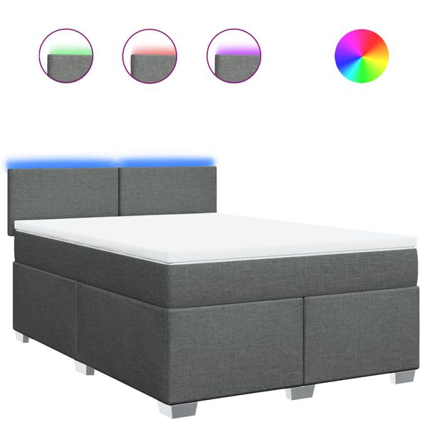 vidaXL Boxspringbett mit Matratze Dunkelgrau 160x200 cm Stoff