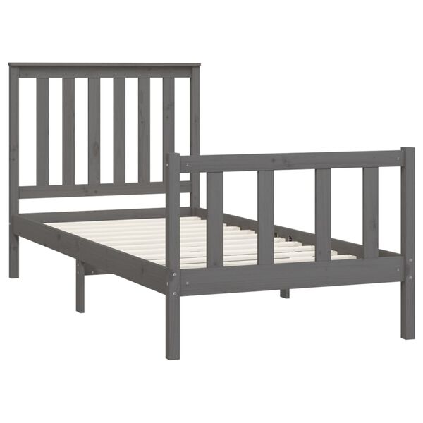 vidaXL Massivholzbett mit Kopfteil Grau 90x200 cm Kiefer