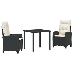 vidaXL Garten Essgruppe mit Kissen 3 pcs Schwarz Poly-Rattan