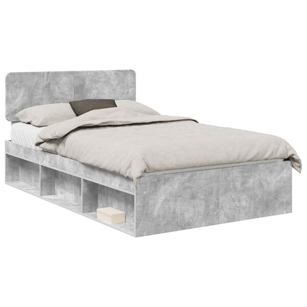 vidaXL Bettrahmen Beton Grau 135 x 190 cm Massives Kiefernholz