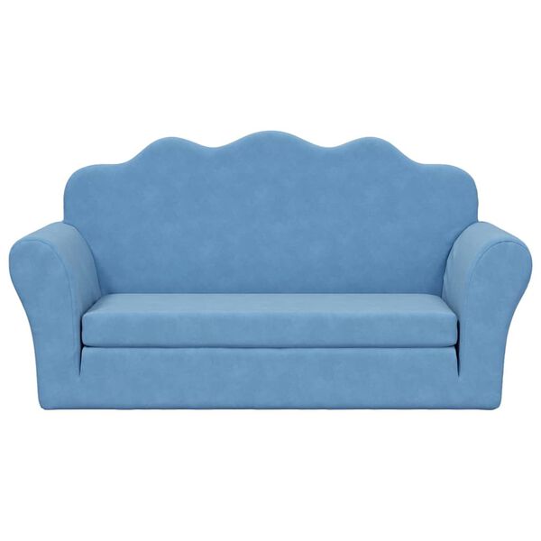 vidaXL 2-Sitzer Kindersofa mit Schlaffunktion Blau Weicher Pl&uuml;sch
