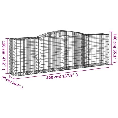 vidaXL Gabionen mit Hochbogen 2 Stk. 400x50x120/140cm Verzinktes Eisen