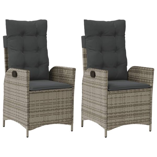 vidaXL Gartensessel mit Kissen 2 Stk. Verstellbar Grau Poly Rattan