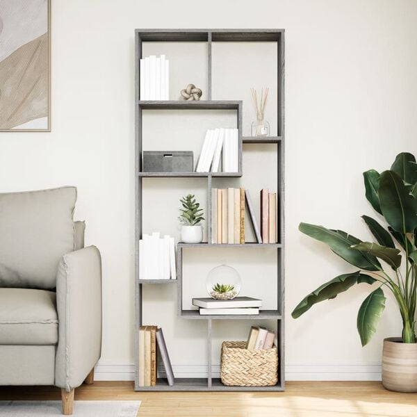 vidaXL Raumteiler-B&uuml;cherregal Grau Sonoma 67x25x161,5 cm Holzwerkstoff