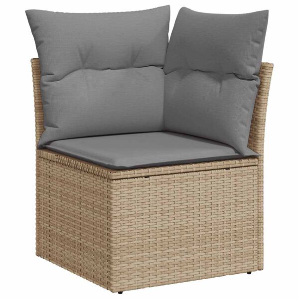 vidaXL 10-tlg. Garten-Sofagarnitur mit Kissen Beige Poly Rattan Akazie