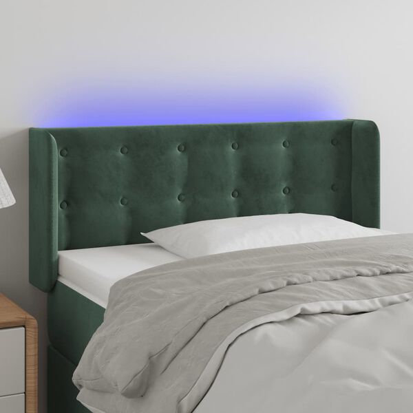 vidaXL LED Kopfteil Dunkelgr&uuml;n 103x16x78/88 cm Samt