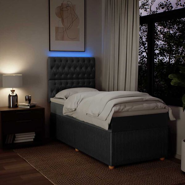 vidaXL Boxspringbett mit Matratze Dunkelgrau 90x190 cm Stoff